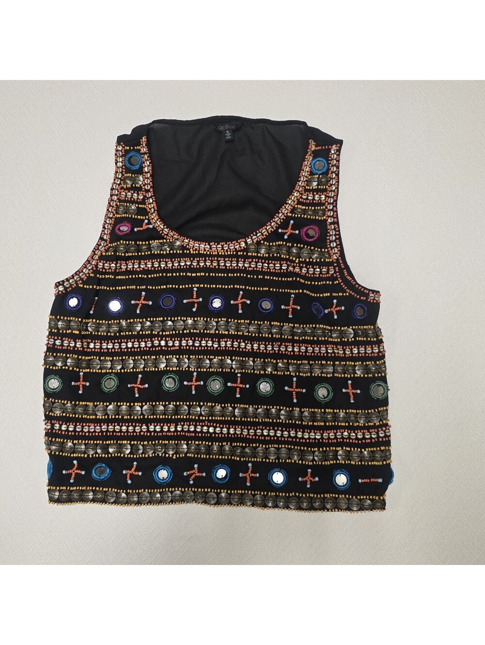 Quinn boho-style beaded and mirror- embellished sleeveless crop top